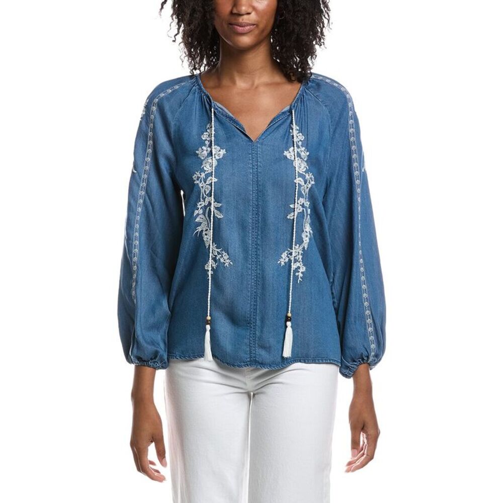 Nanette Nanette Lepore Womens Embroidered Blouse, Blue